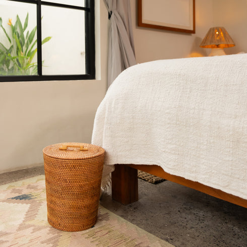 Wicker/Rattan waste paper basket in 4 colours - Coastal Villa Homeware